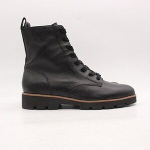 Vionic Lani Women's Size 8 Lace-Up Black Leather Combat Boot Comfort Side Zip